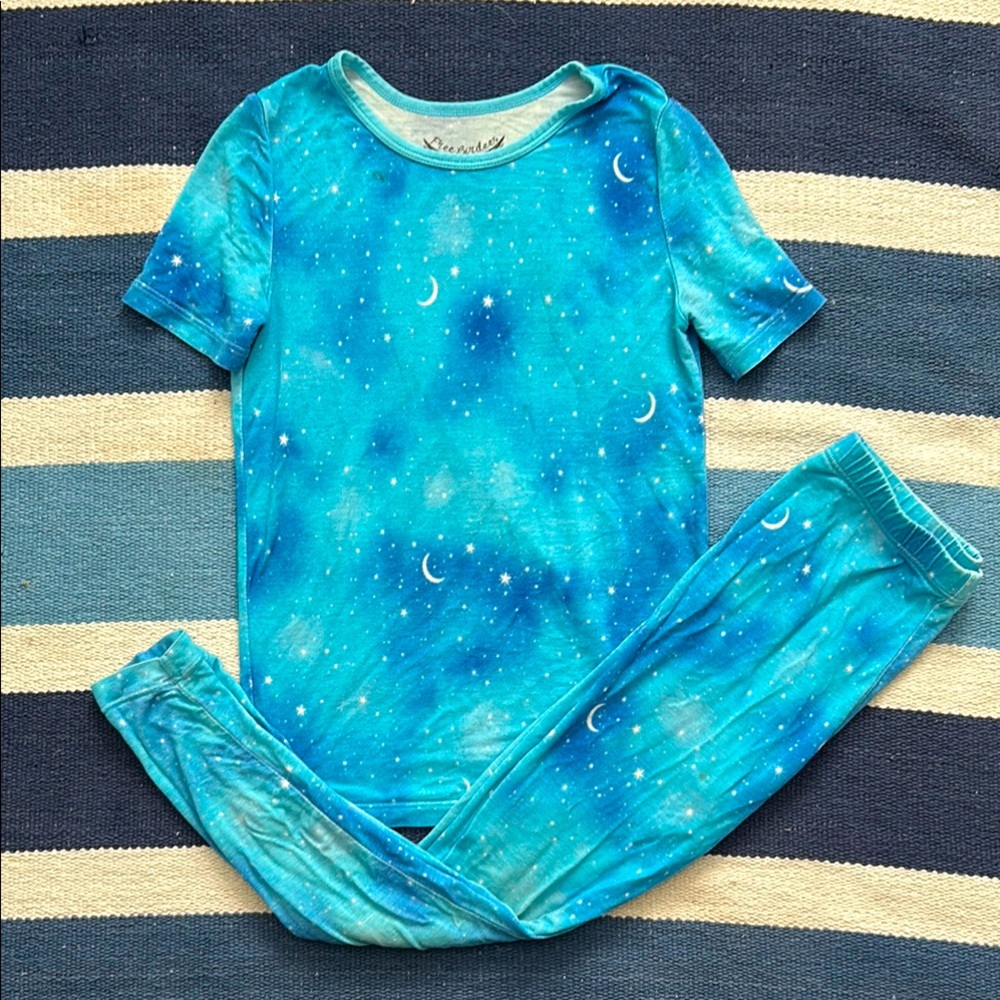 Free Birdees Moon Stars Space Blue Galaxy Bamboo Pajama Set